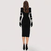 Robe midi noire à col montant avec strass